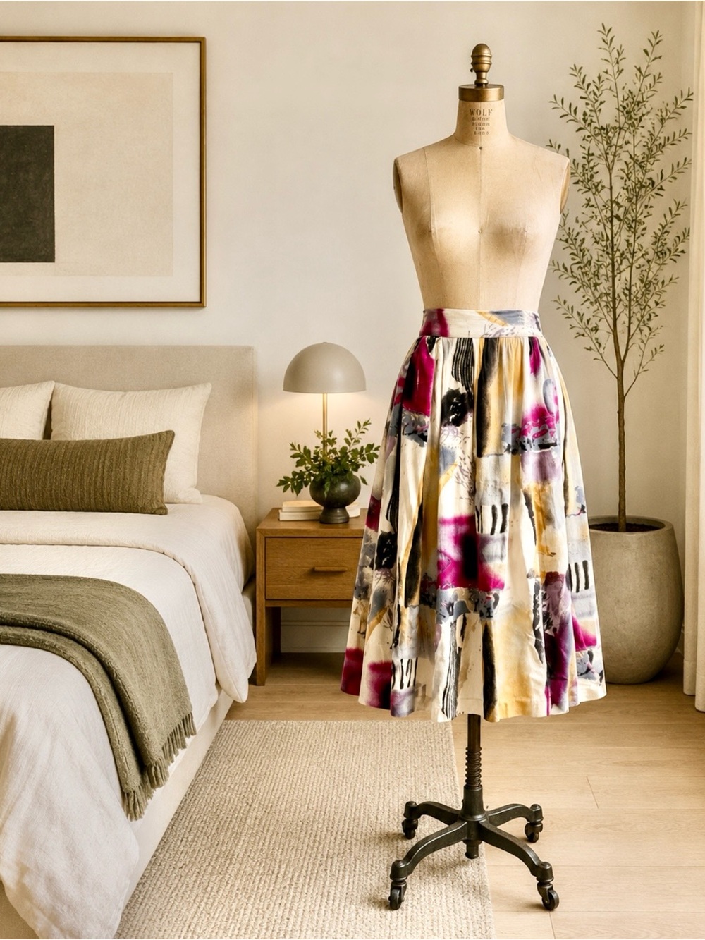 VTG Mid Century Abstract Art Print  Multicolor Midi Skirt